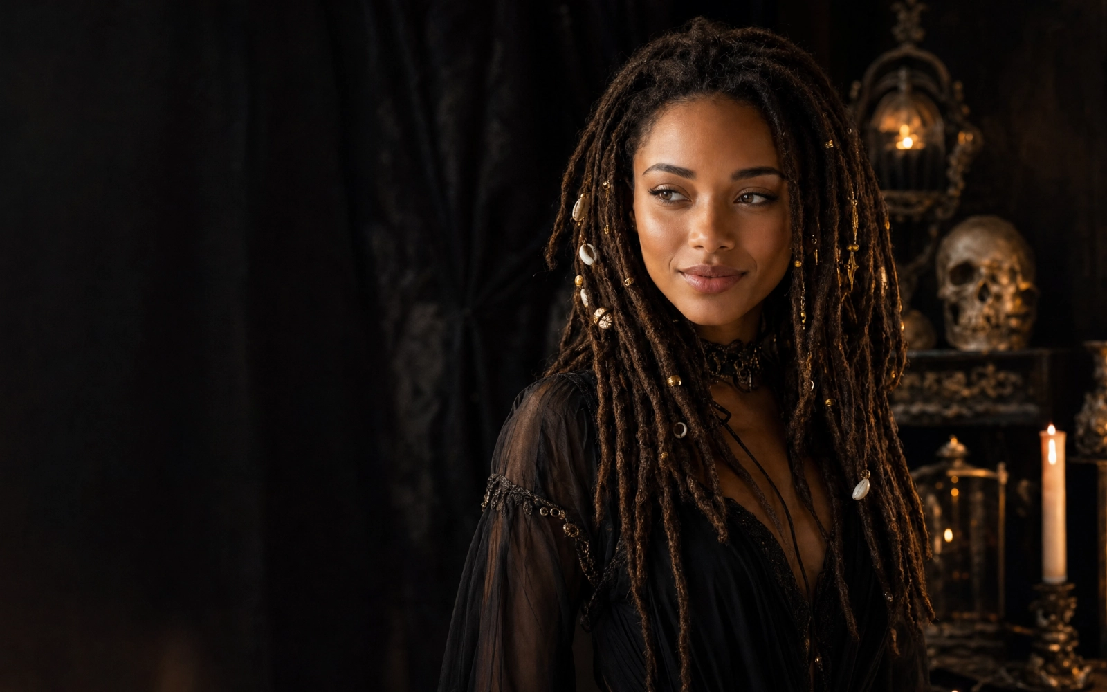 Yamara on the gothic set of Luka Poe