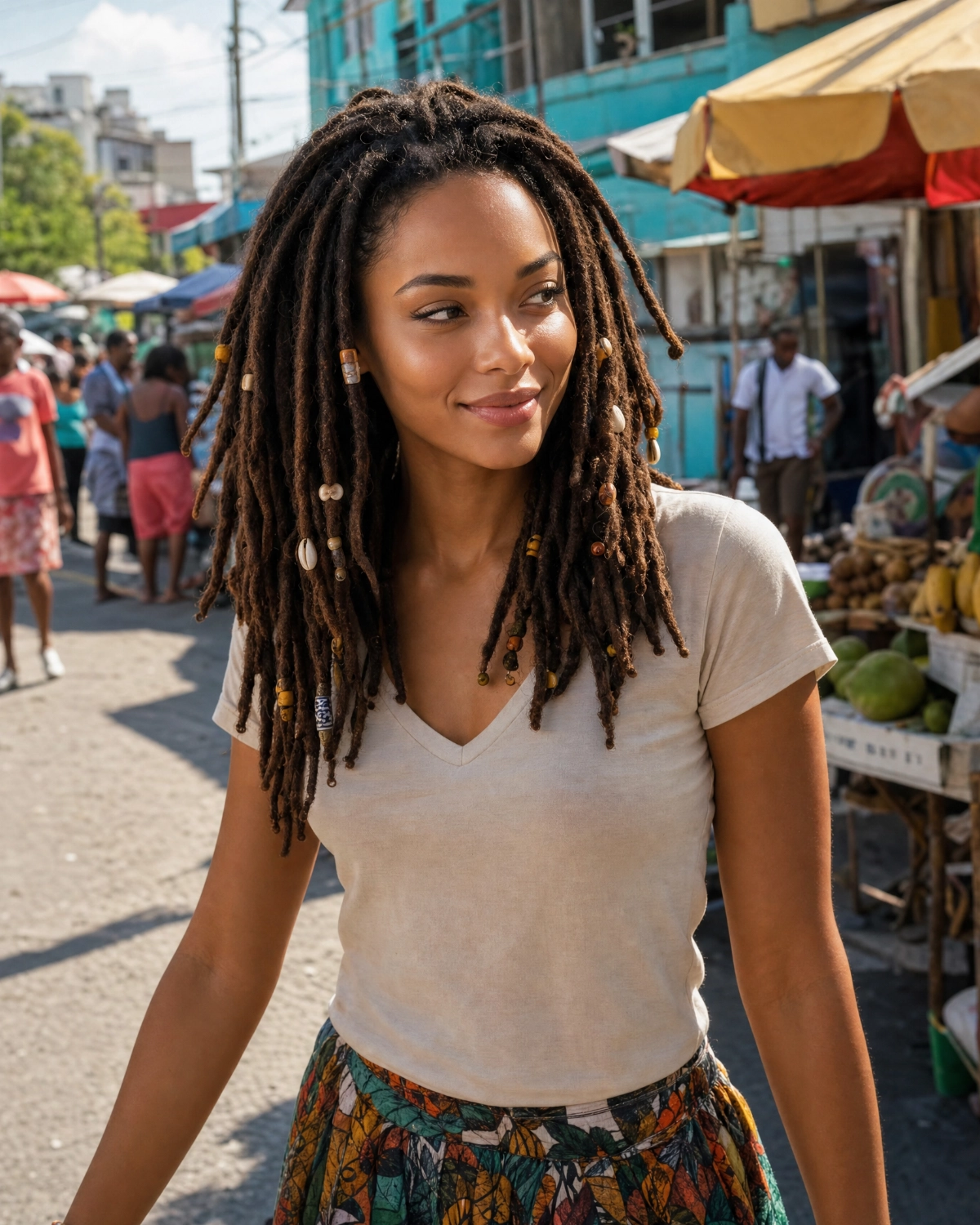 Yamara walking through a Kingston street