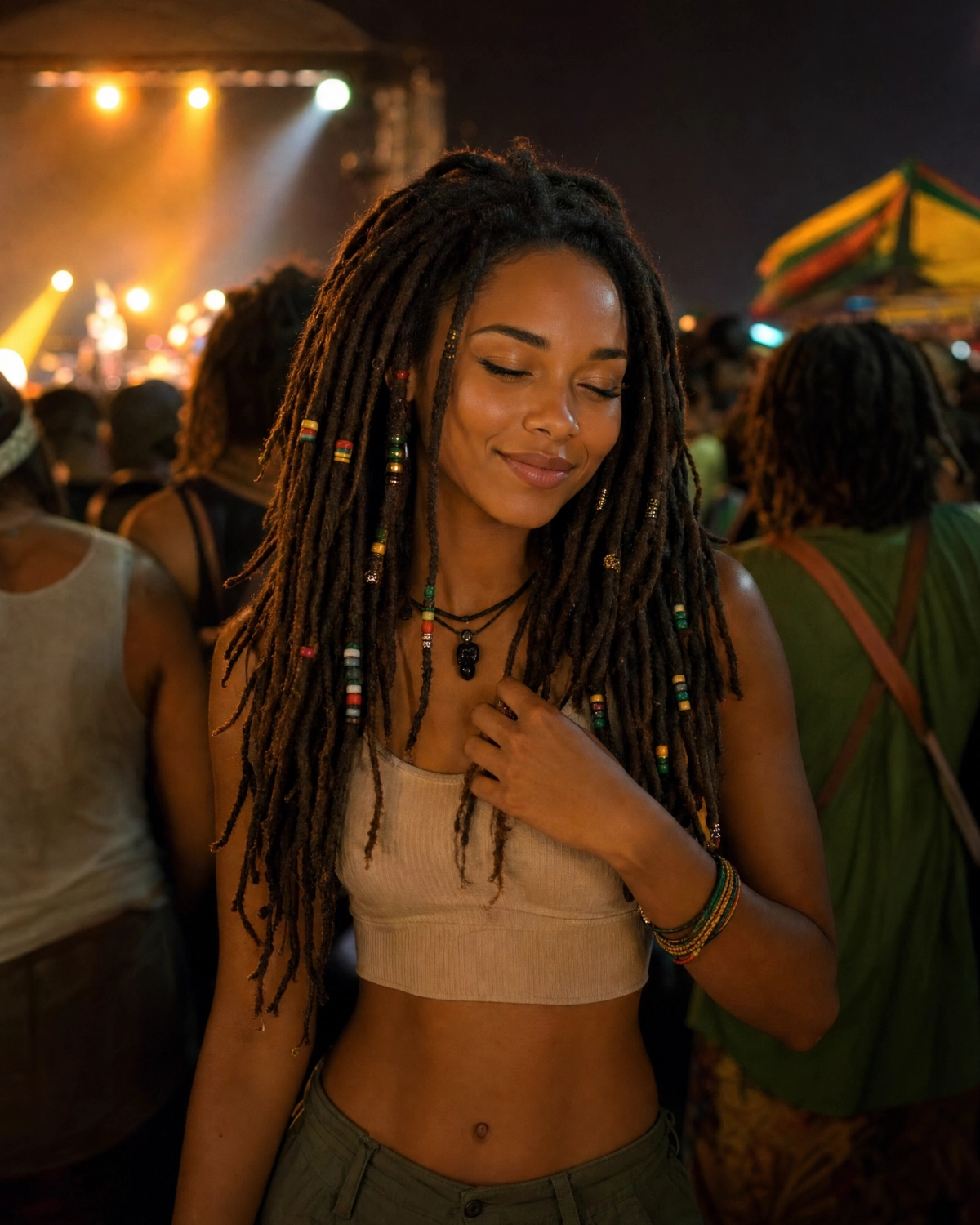 Yamara at a reggae concert at night