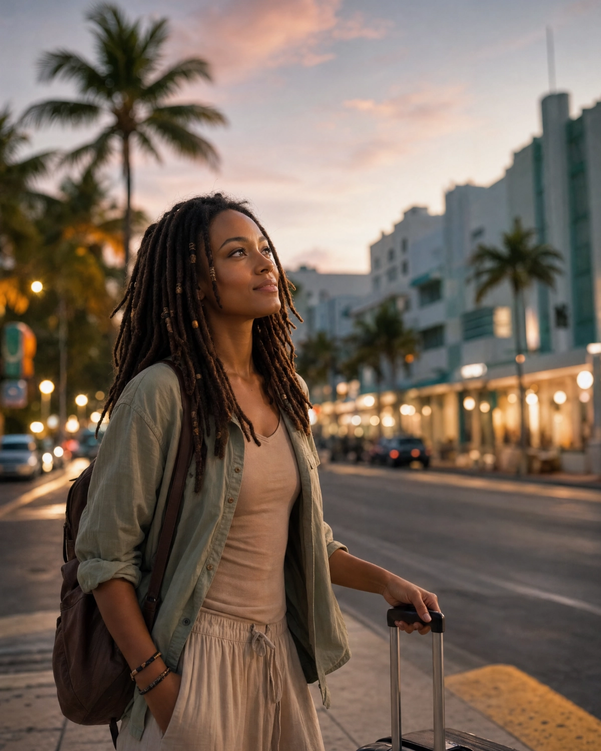 Yamara arriving alone in Miami with a suitcase