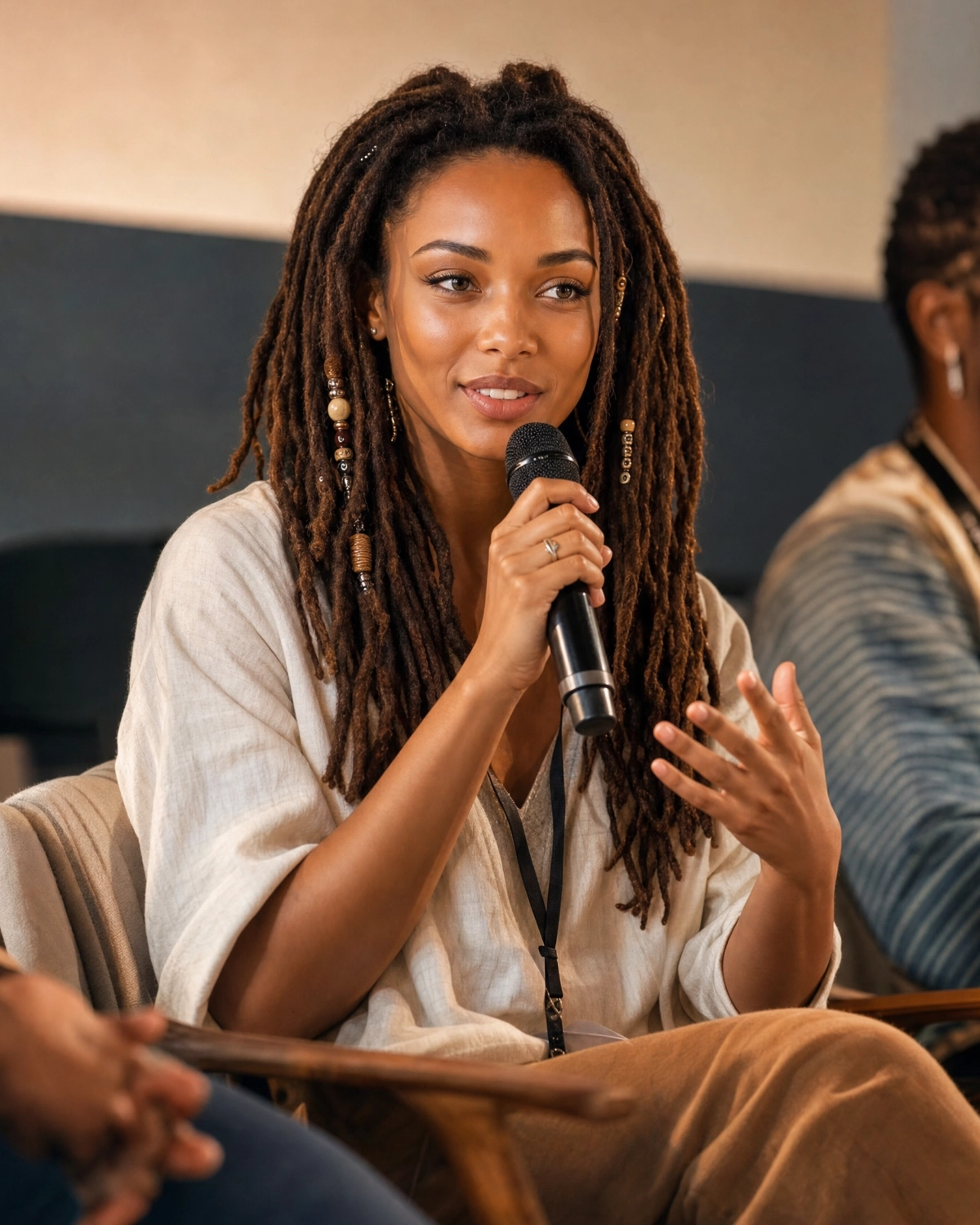 Yamara speaking at a panel